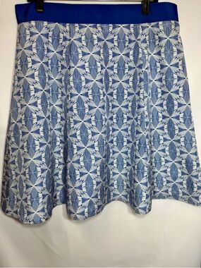 PENDLETON BLUE & WHITE GEO PATTERN SILK RIBBON WAIST ALINE SKIRT SIZE 16P